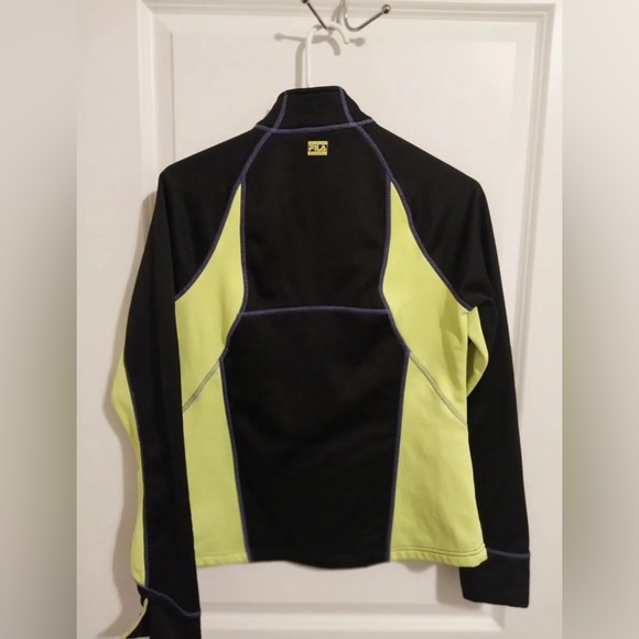 Women FILA Black Neon Yellow 1/4 Zip Jacket Medium - Picture 2 of 4